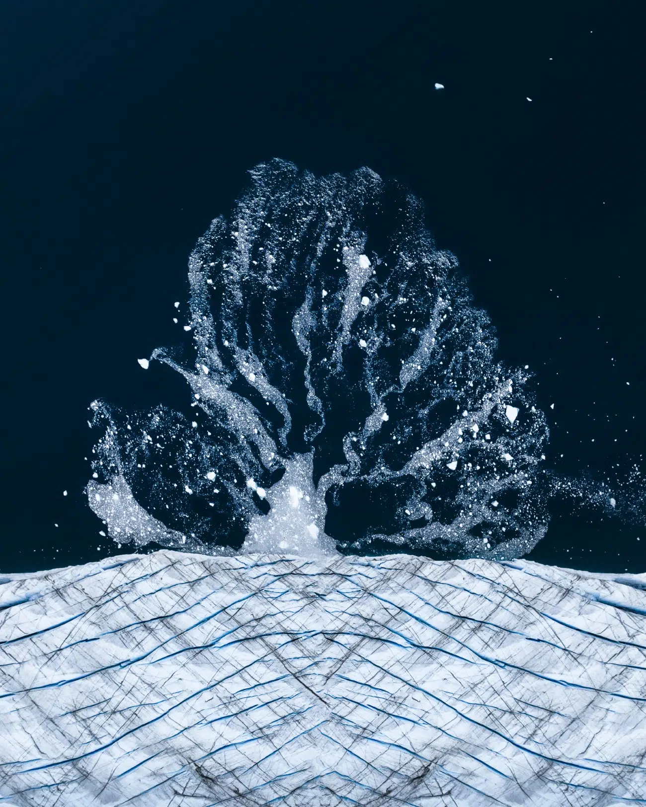 An aerial perspective of glacial calving 